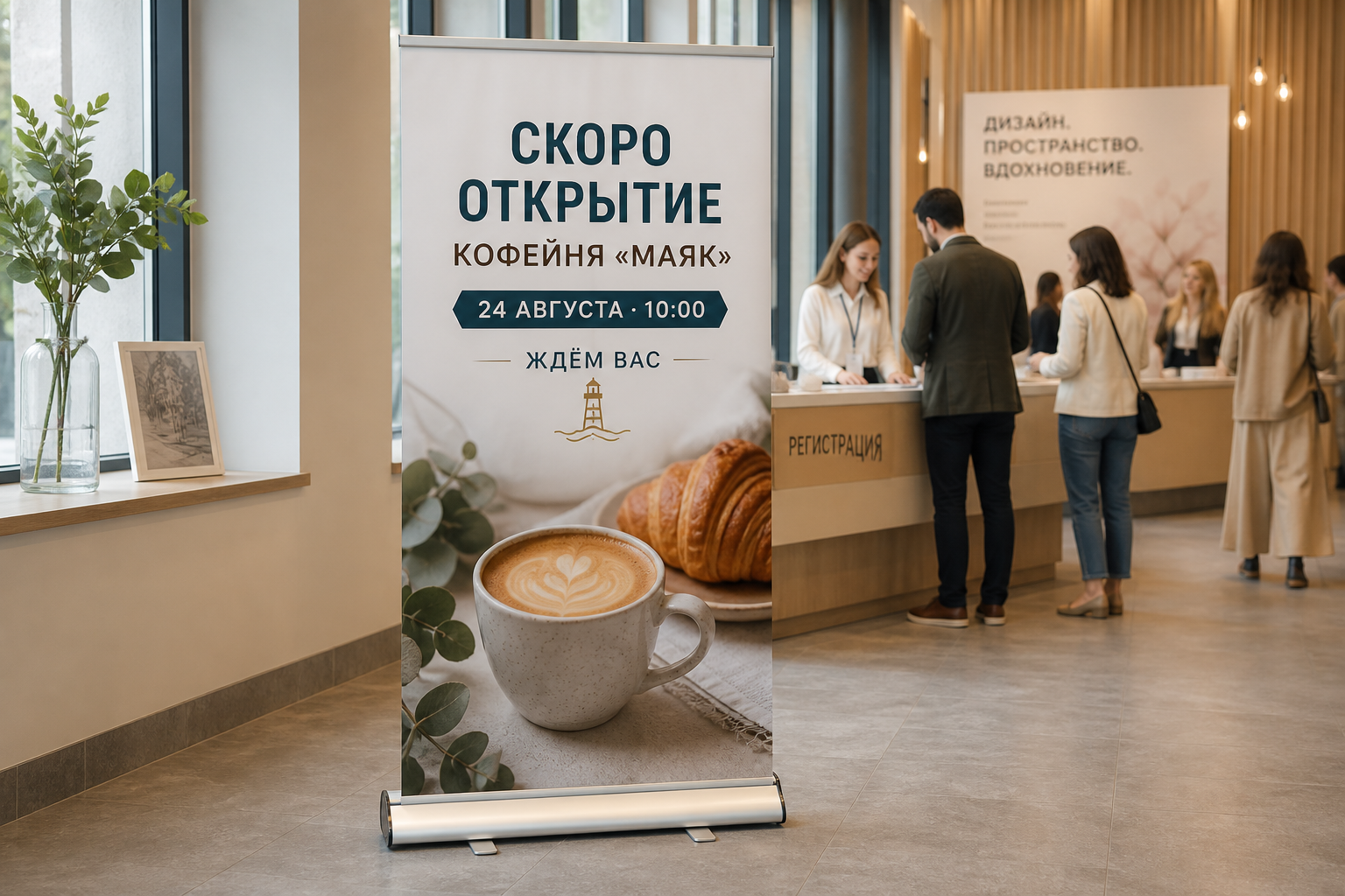 Roll-up с афишей мероприятия в зоне регистрации; для заказа в Воронеже