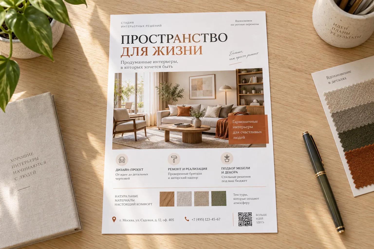 Листовки — образец смежной услуги, кадр 2; Информационная листовка A5 с услугами, контактами и QR-кодом, ПЕЧАТЬ32, заказ с получением в Воронеже, «Инструкции»